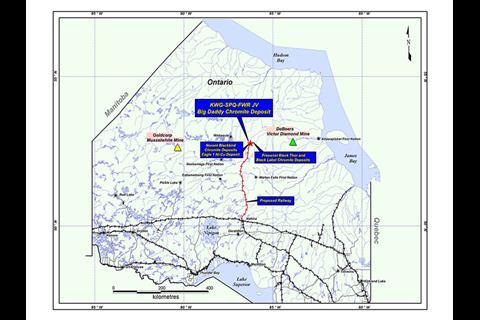 The proposed 328 km railway would link mineral deposits in the remote Ring of Fire region of northern Ontario with the existing CN main line at Nakina.